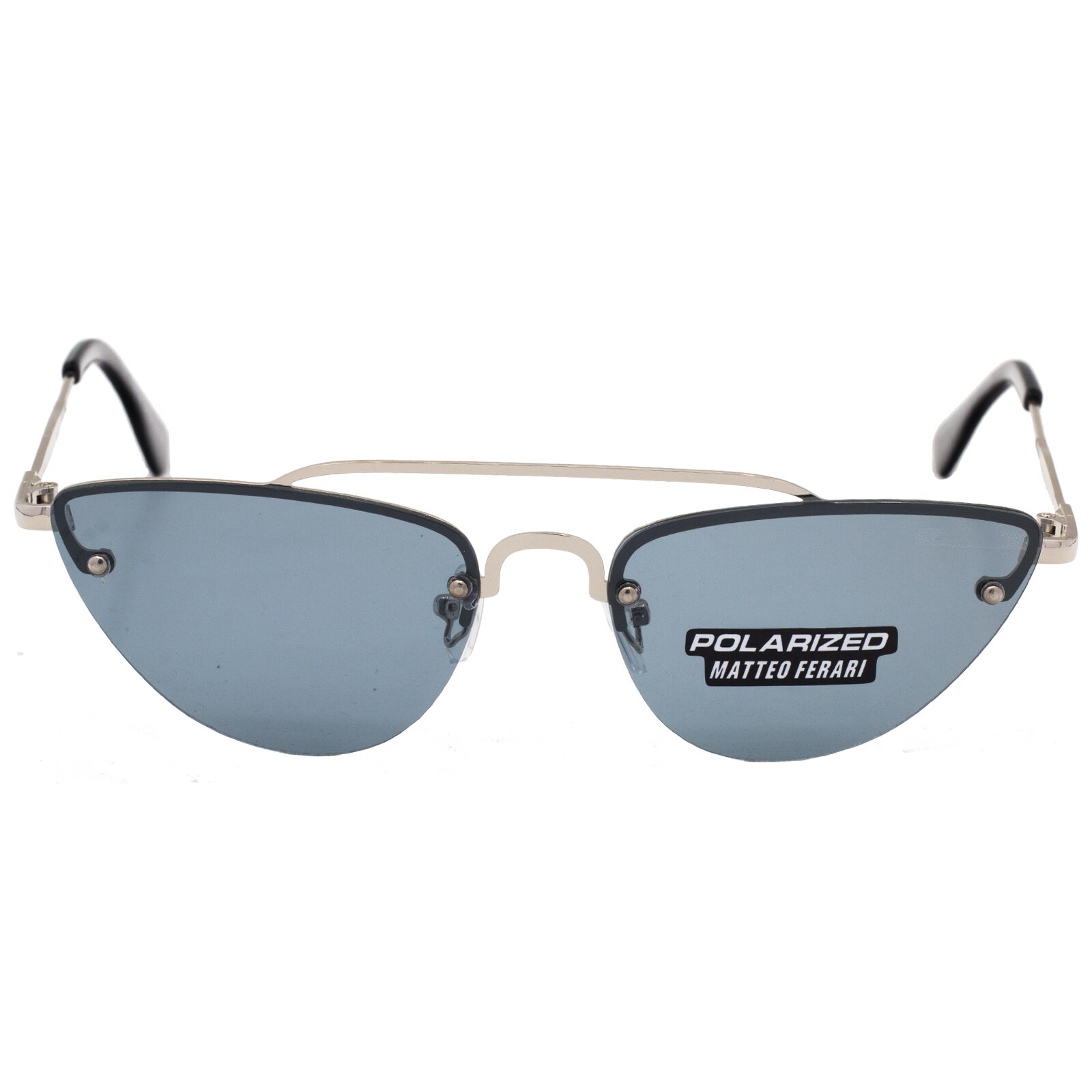 Ochelari de soare, dama, Triangle, Matteo Ferari, toc si laveta, culoare argintiu, UV400, lentile albastre, rama argintie