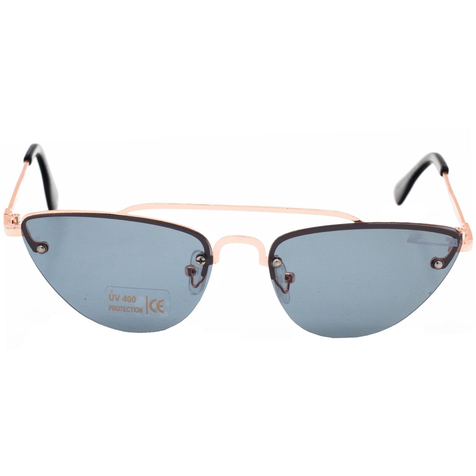 Ochelari de soare, dama, Triangle, Matteo Ferari, toc si laveta, culoare auriu, UV400, lentile albastre, rama aurie