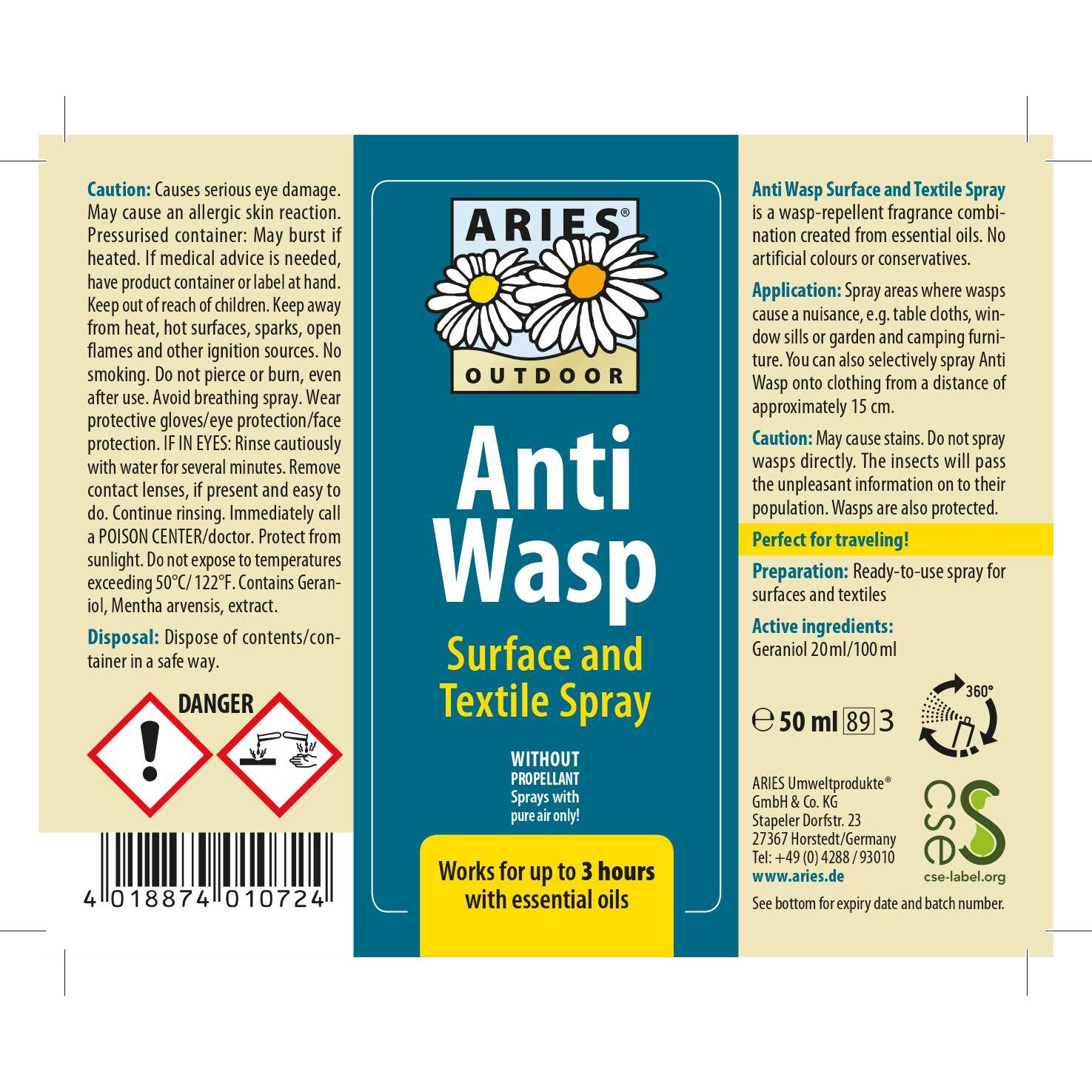 Spray anti-mites textiles naturel 50ml ARIES