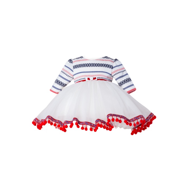 Rochita cu ciucuri rosii si imprimeu, 6 luni