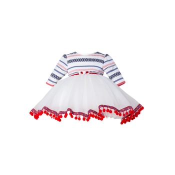 Rochita cu ciucuri rosii si imprimeu, 6 luni Rochita cu ciucuri rosii si imprimeu, 6 luni