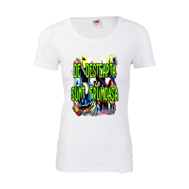 TRICOU DAMA personalizat DE DESTEAPTA SUNT FRUMOASA alb L
