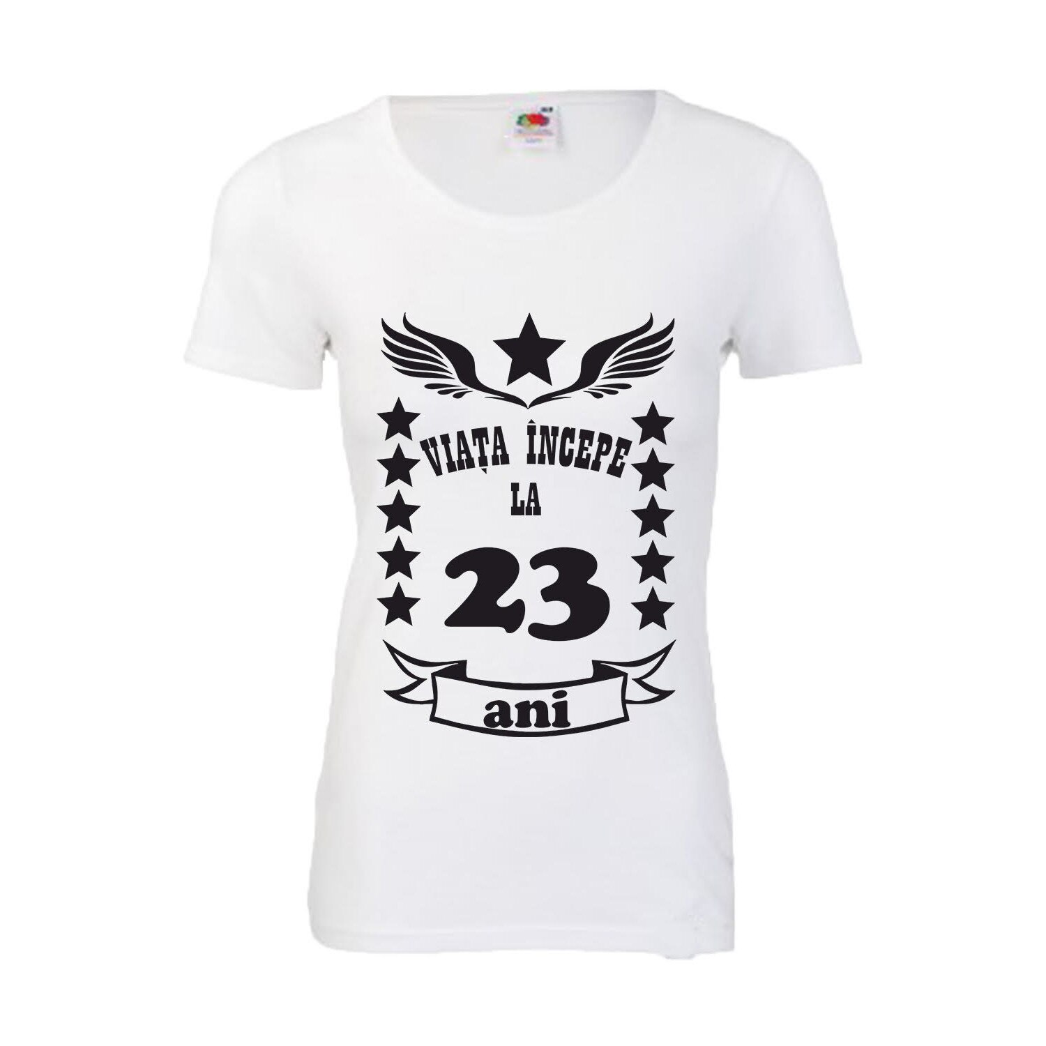 Tricou dama Viata incepe la 23 de ani alb M