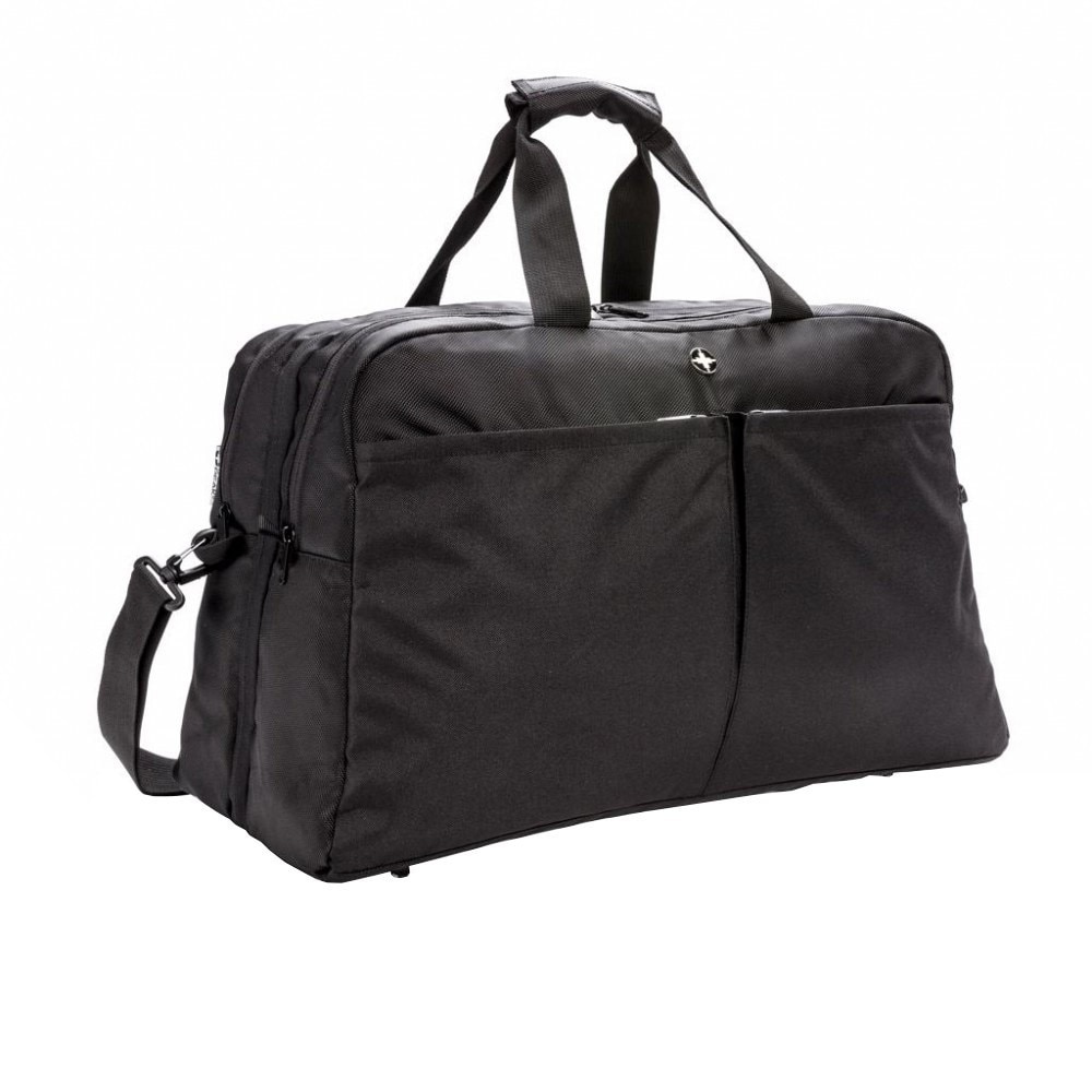 Geanta RFID, compartiment laptop 15.6 inch, 2 buzunare frontale, Swiss Peak by AleXer, RD, poliester, negru, breloc inclus