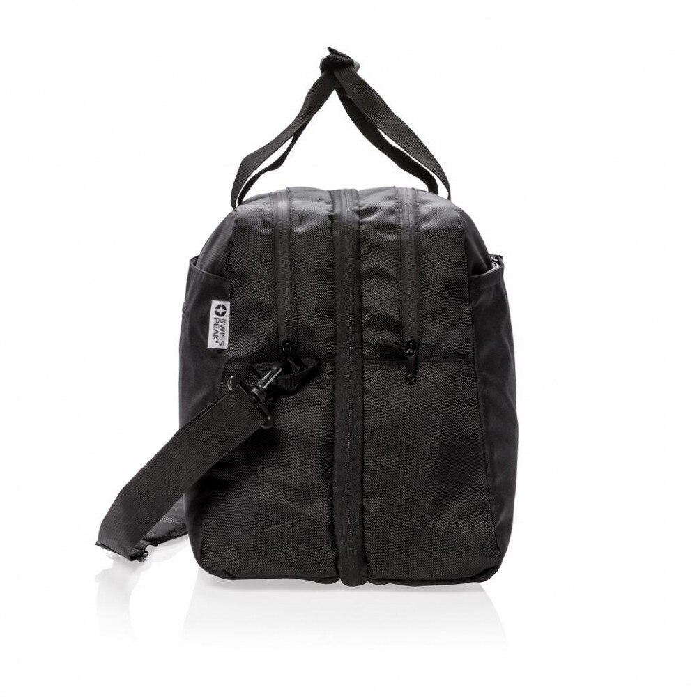 Geanta RFID, compartiment laptop 15.6 inch, 2 buzunare frontale, Swiss Peak by AleXer, RD, poliester, negru, breloc inclus