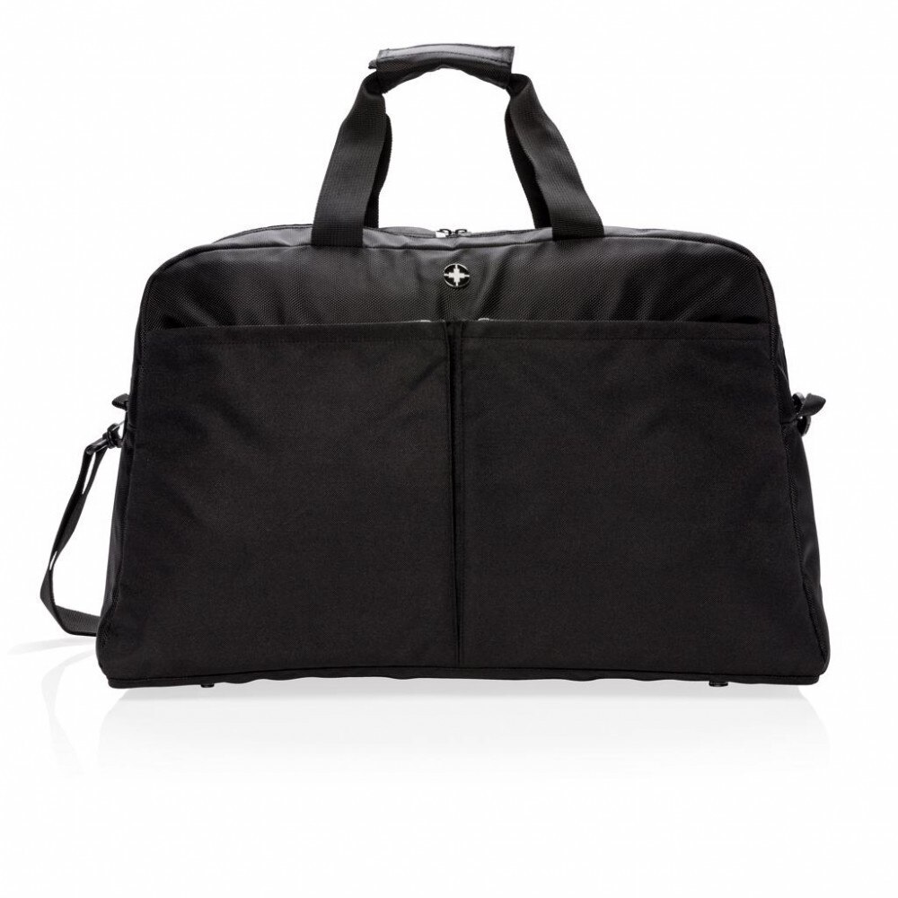 Geanta RFID, compartiment laptop 15.6 inch, 2 buzunare frontale, Swiss Peak by AleXer, RD, poliester, negru, breloc inclus