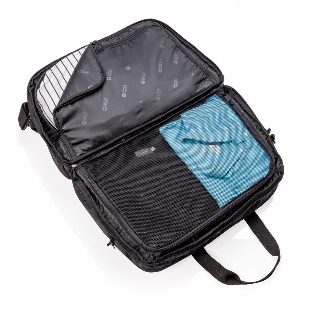 Geanta RFID, compartiment laptop 15.6 inch, 2 buzunare frontale, Swiss Peak by AleXer, RD, poliester, negru, breloc inclus