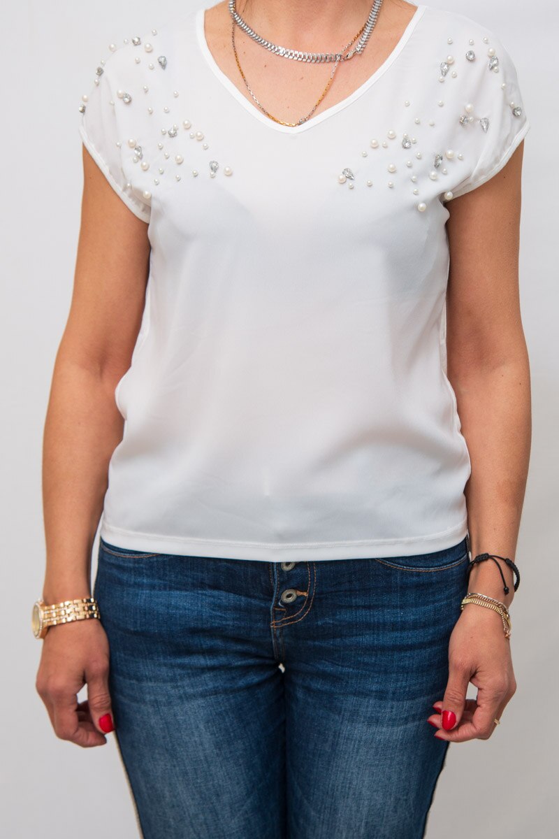 Bluza cu insertii Sisters Point, Alb