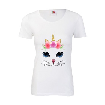 Tricou personalizat de dama White unicorn cat alb L Tricou personalizat de dama White unicorn cat alb L