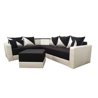 coltar extensibil mondial mobambient negru cu alb piele ecologica si stofa colt cu oglinda extensie 140 cm din plasa de arcuri tip relaxa 1 lada de depozitare 5 perne mari 2 perne mici si taburet incluse 275 x 225 cm imagen 14_0_
0