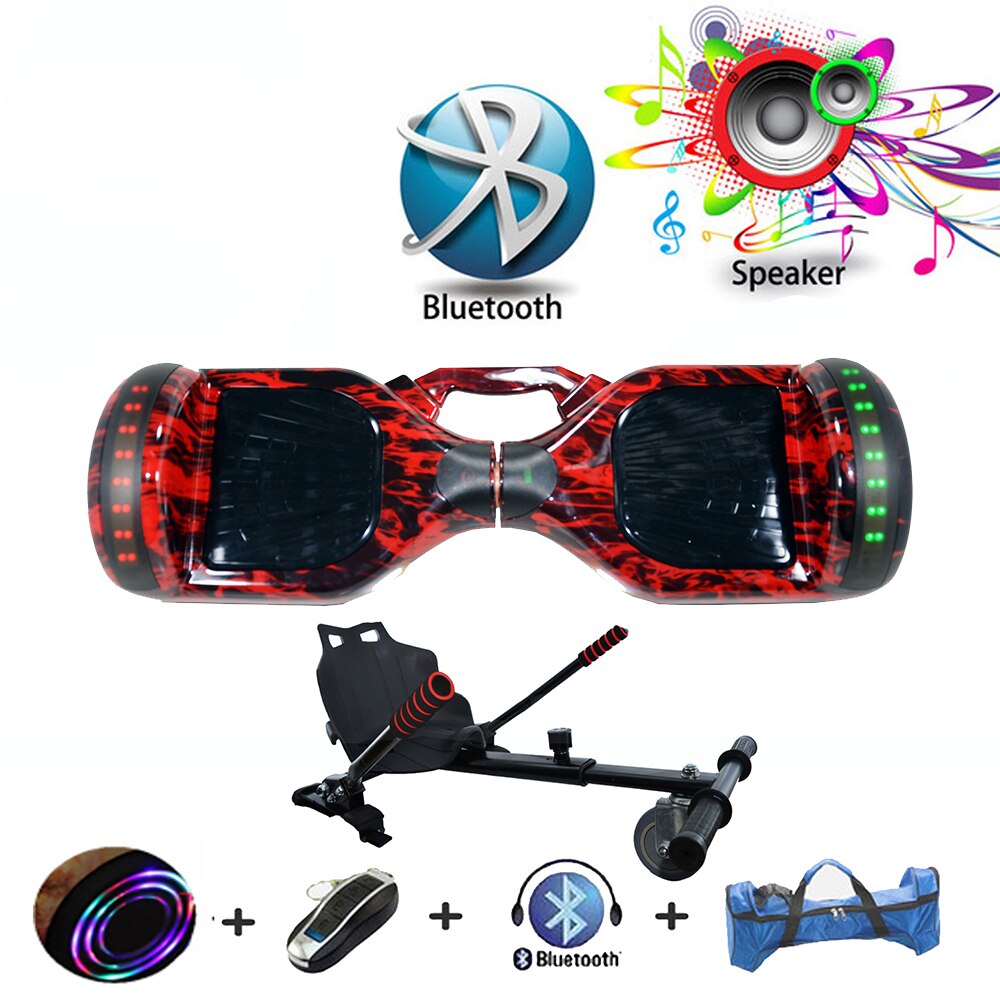 Scooter Auto Balance, electric, lumini LED, 6.5 inch, telecomanda, bluetooth, cu maner si husa + Bonus Hoverseat negru