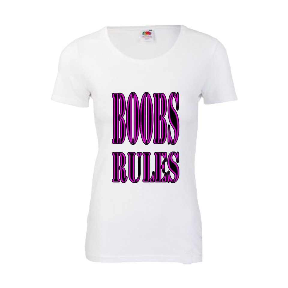 TRICOU DAMA personalizat BOOBS RULES Alb XL
