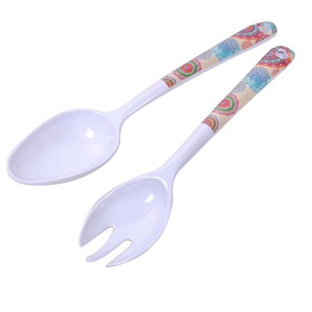 Set Lingura Si Furculita De Melamina Albe Cu Design Flori Colorate Decorcasa 24 Cm Emag Ro