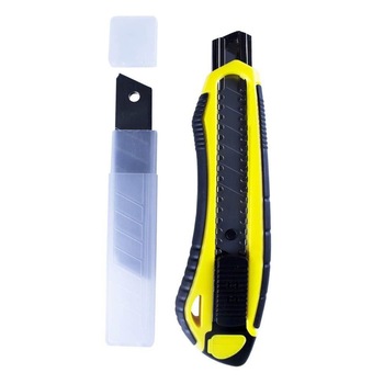 Cutter Mare Willgo cu Sina Metalica, Grip Cauciucat si Sistem de Autoblocare + 5 Lame Rezerva - Cuttere Mari Cutter Mare Willgo cu Sina Metalica, Grip Cauciucat si Sistem de Autoblocare + 5 Lame Rezerva - Cuttere Mari