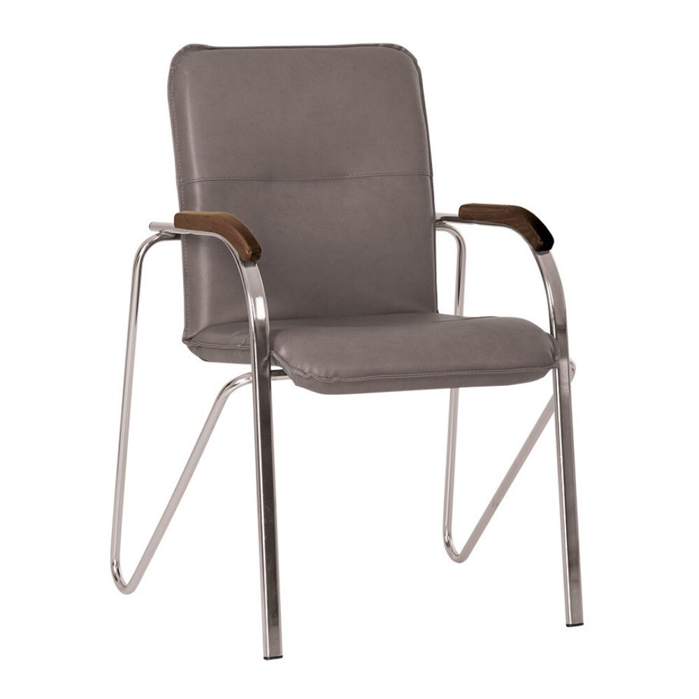 Scaun vizitator SAMBA Wood, Gri, piele ecologica, Ergonica