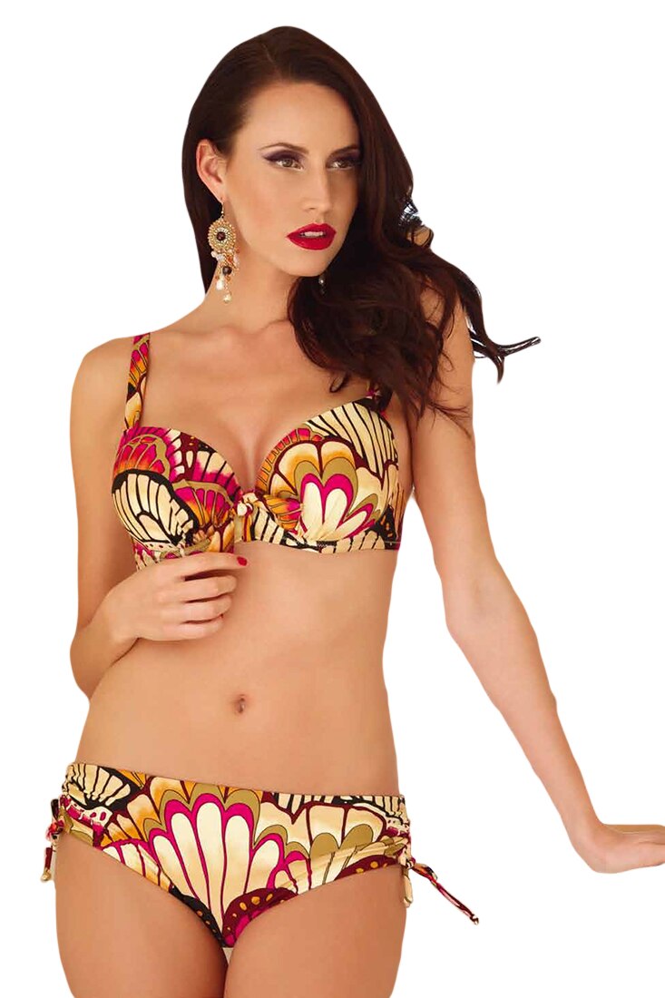 Costum de baie din doua piese, sutien decupat si chilot intreg si talie inalta, Intimamoda Lux MR99, Multicolor, 80C