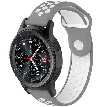 Curea ceas Smartwatch Samsung Gear S3, iUni 22 mm Silicon Sport Grey-White Curea ceas Smartwatch Samsung Gear S3, iUni 22 mm Silicon Sport Grey-White