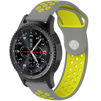 Curea ceas Smartwatch Samsung Gear S2, iUni 20 mm Silicon Sport Grey-Yellow Curea ceas Smartwatch Samsung Gear S2, iUni 20 mm Silicon Sport Grey-Yellow