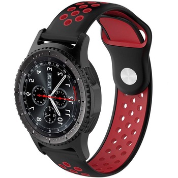Curea ceas Smartwatch Samsung Gear S2, iUni 20 mm Silicon Sport Black-Red Curea ceas Smartwatch Samsung Gear S2, iUni 20 mm Silicon Sport Black-Red