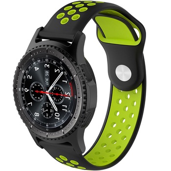 Curea ceas Smartwatch Samsung Gear S2, iUni 20 mm Silicon Sport Black-Green Curea ceas Smartwatch Samsung Gear S2, iUni 20 mm Silicon Sport Black-Green