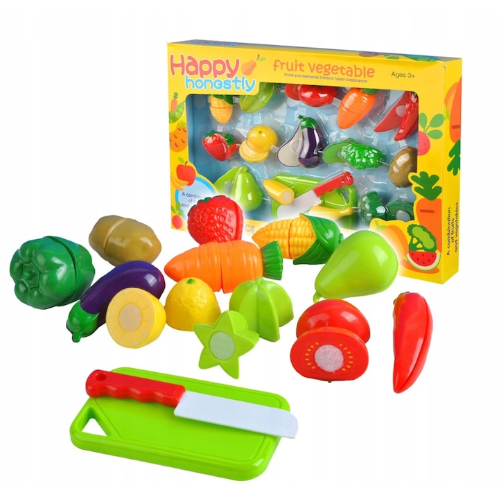 Комплект за игра Palmonix,c плодове,зеленчуци и кухня, 14 разноцветни артикула