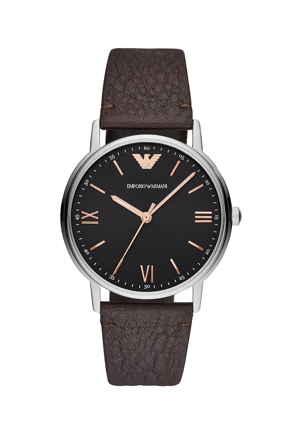 Emporio Armani, Ceas rotund cu o curea de piele, Maro