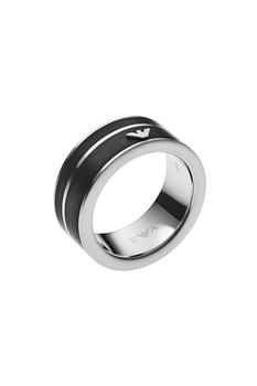 Emporio Armani - Gyűrű logós részlettel, Ezüstszín/Fekete