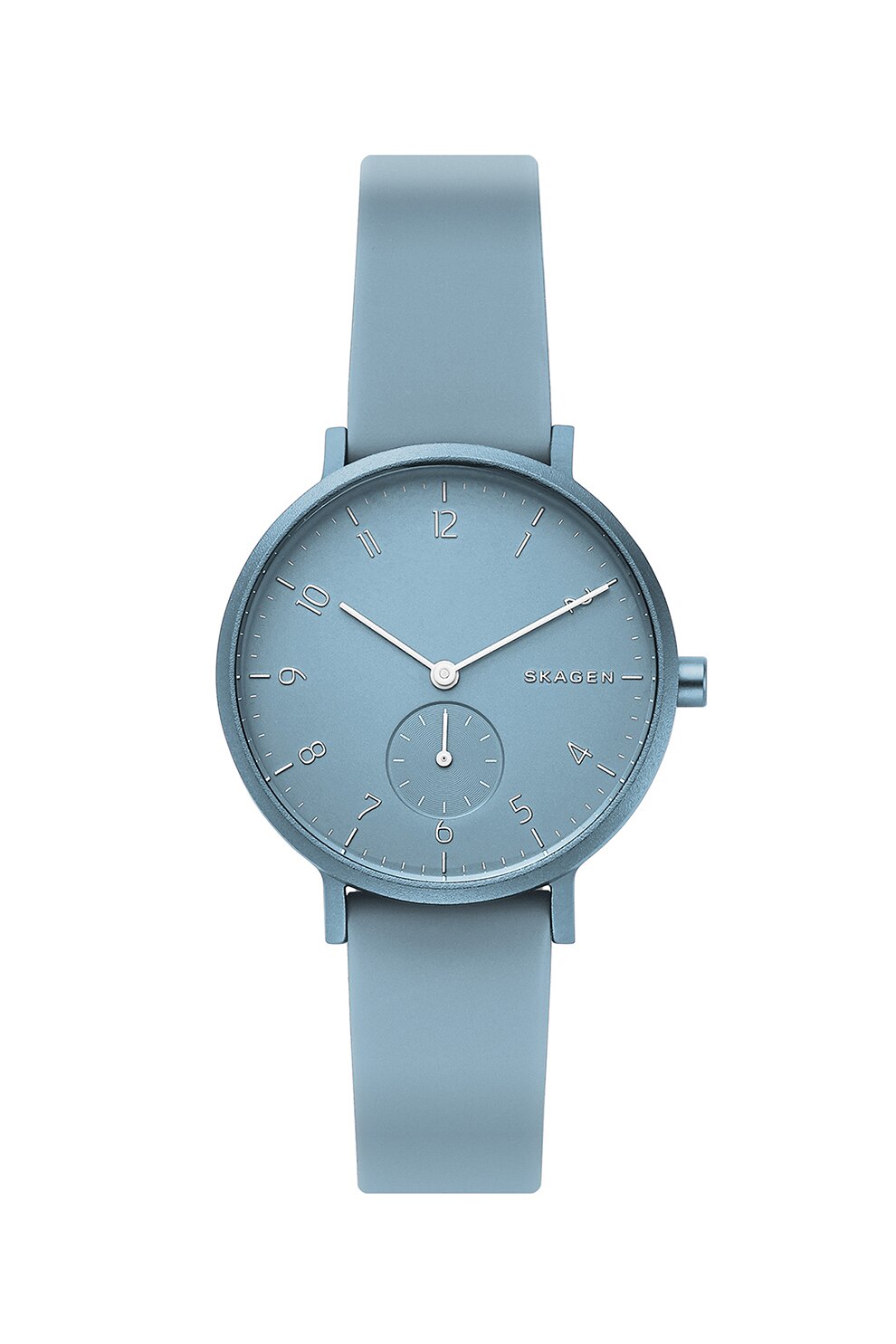 Skagen, Ceas analog rotund unisex, cu o curea de silicon Aaren Kulor, Albastru prafuit