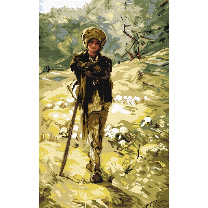 Goblen Ciobanas 1 , Hudemas , kit goblen cu diagrama alb negru , cu fire mouline