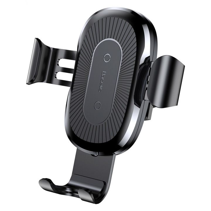Suport telefon cu incarcare QI fara fir Baseus Gravity Car Mount, fixare in grila de ventilatie, negru