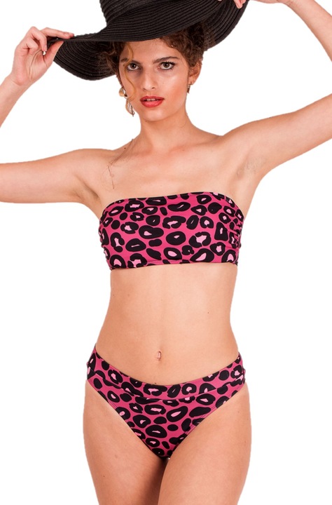 Бански от 2 части Alex Style- модел 49, лилав с дизайнерски леопардов принт, горна част тип „бандо“ и бикини висока талия, размер XL