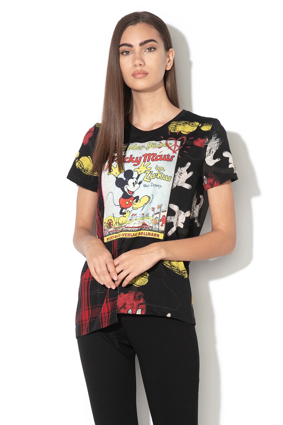 DESIGUAL, Tricou cu imprimeu Mickey Mouse, Negru/Galben/Rosu, XL