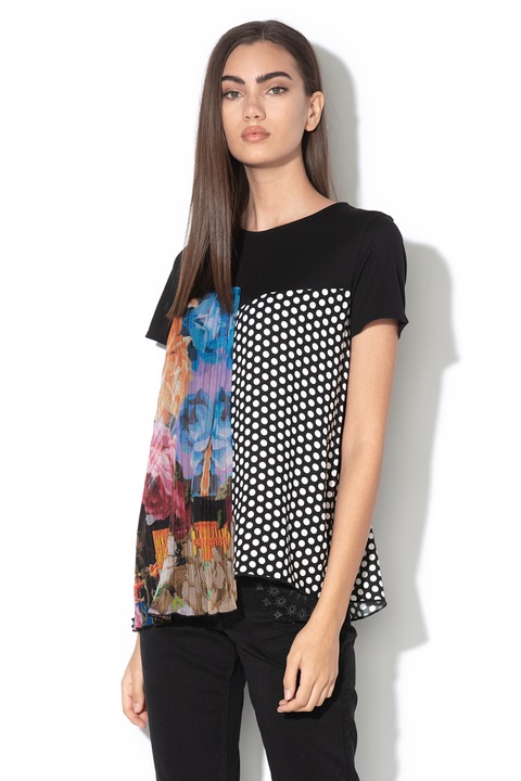 DESIGUAL, Tricou cu imprimeu si insertii din sifon Florencia, Multicolor, S