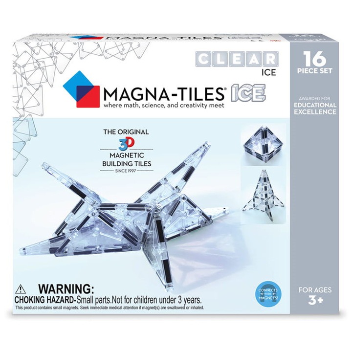 Magna-Tiles Ice, Színtelen átlátszó mágneses építőjáték, 16 darabos