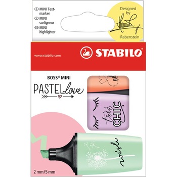 Set 3 culori Textmarker Stabilo Boss Mini Pastel Love, cutie cu agatatoare Set 3 culori Textmarker Stabilo Boss Mini Pastel Love, cutie cu agatatoare
