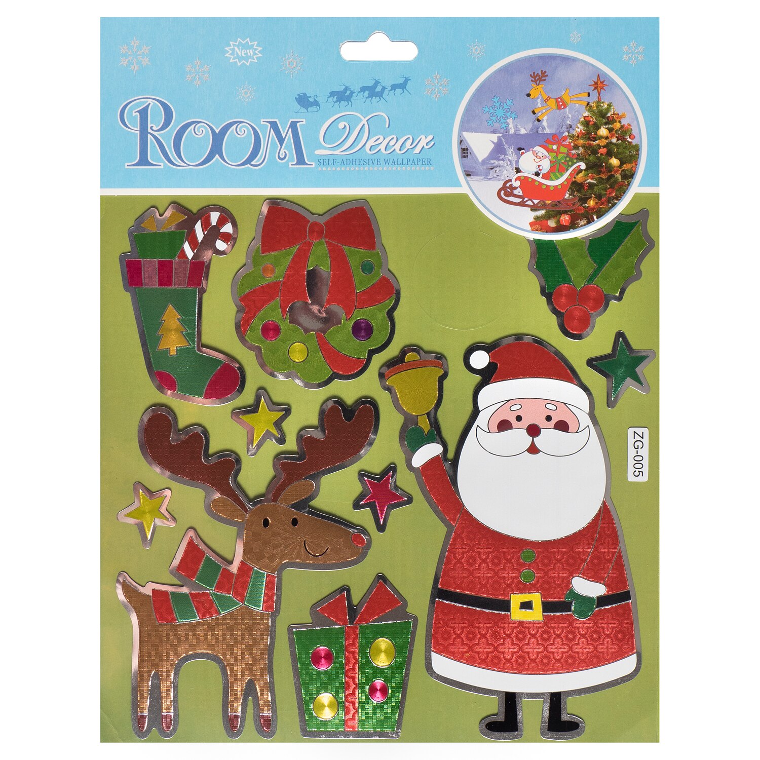 Stickere festive Holly Mos Craciun cu reni 18x23.5 cm