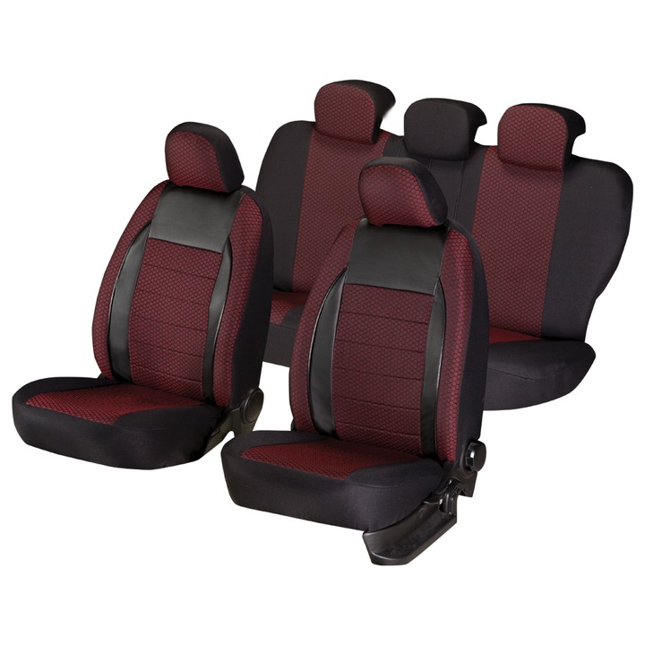 Set huse scaune auto Smartic®, Elegance, 11 piese, compatibile cu airbag, rabatabile, 3 straturi de material, negru/grena