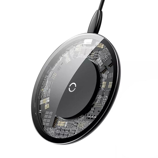 Baseus incarcator wireless transparent, fast charger, tehnologie QI, 10W, AJK01 Negru