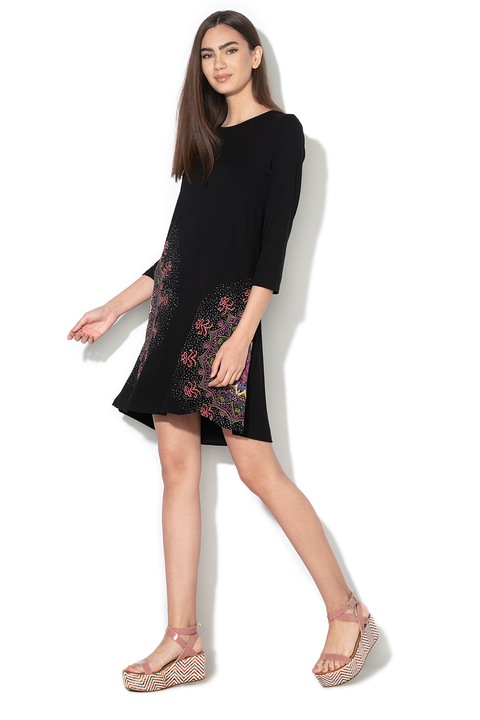 DESIGUAL, Rochie cu croiala in A si imprimeu grafic Mara, Verde/Negru/Roz, S