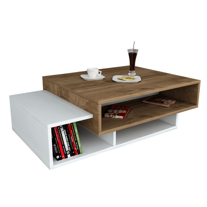 Masuta de cafea Kalune Design Tab, PAL melaminat, 105x60x32xcm, Alb/Nuc