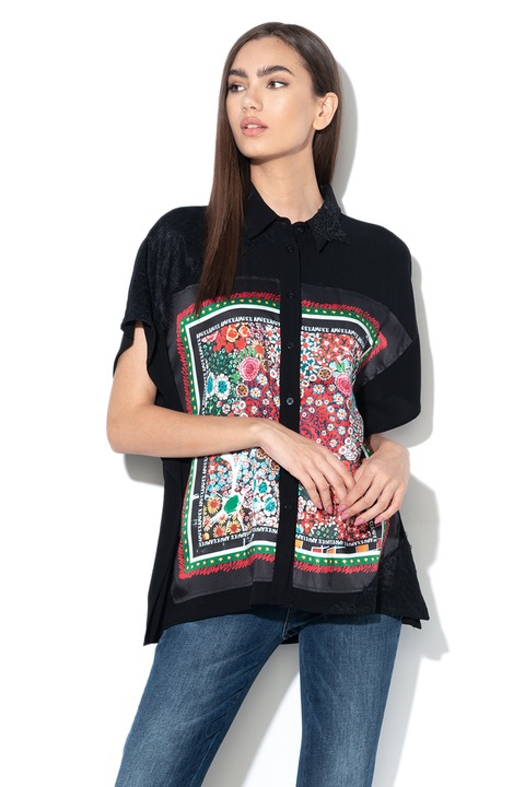 DESIGUAL, Camasa cu segmente cu model floral Ophelia, Negru