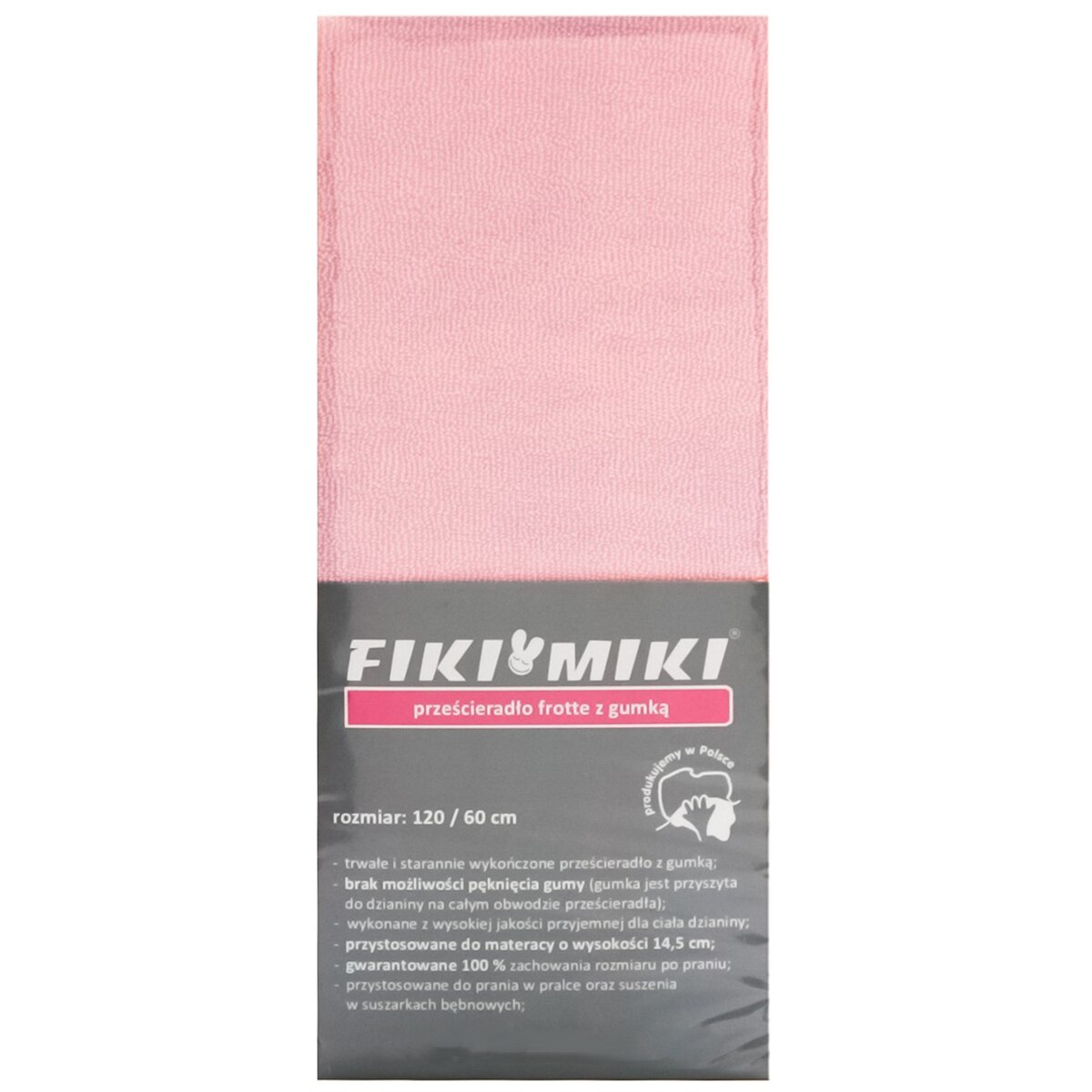 Cearsaf cu elastic Fiki Miki, 120x60 cm, din frotir, Roz