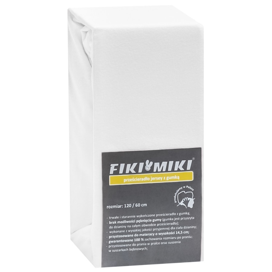 Cearsaf cu elastic Fiki Miki, 120x60 cm, din jerse bumbac, Alb