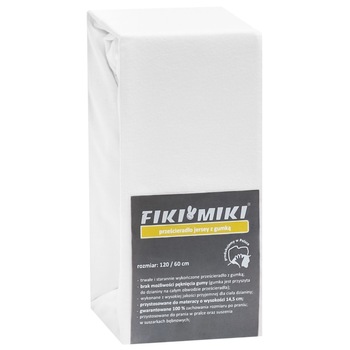 Cearsaf cu elastic Fiki Miki, 120x60 cm, din jerse bumbac, Alb Cearsaf cu elastic Fiki Miki, 120x60 cm, din jerse bumbac, Alb