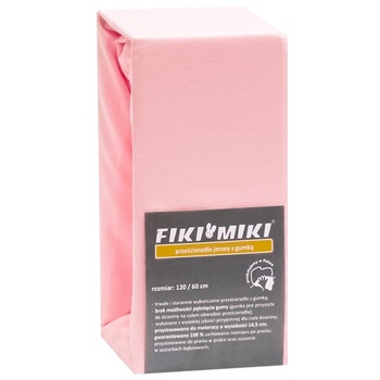 Cearsaf cu elastic Fiki Miki, 120x60 cm, din jerse bumbac, Roz Cearsaf cu elastic Fiki Miki, 120x60 cm, din jerse bumbac, Roz