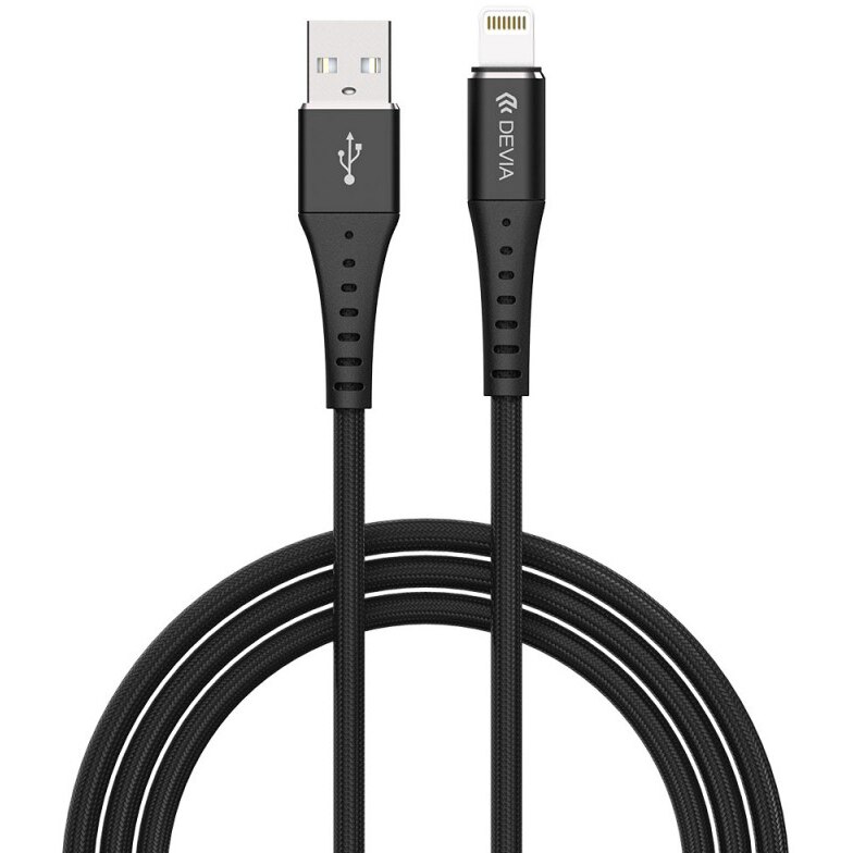 Cablu de date Devia Lightning Braid Series, 1m, 2.1A, Black