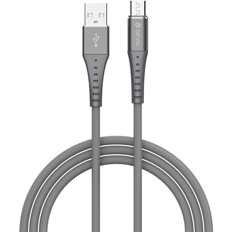 Cablu de date Devia Micro USB Braid Series, 1m, 2.1A, Silver