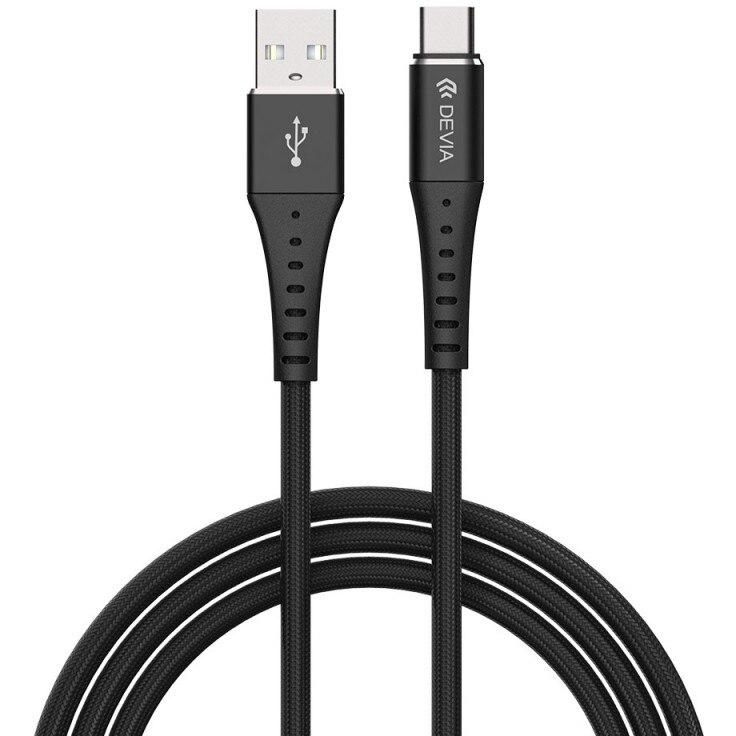 Cablu de date Devia Type C Braid Series, 1m, 2.1A, Black