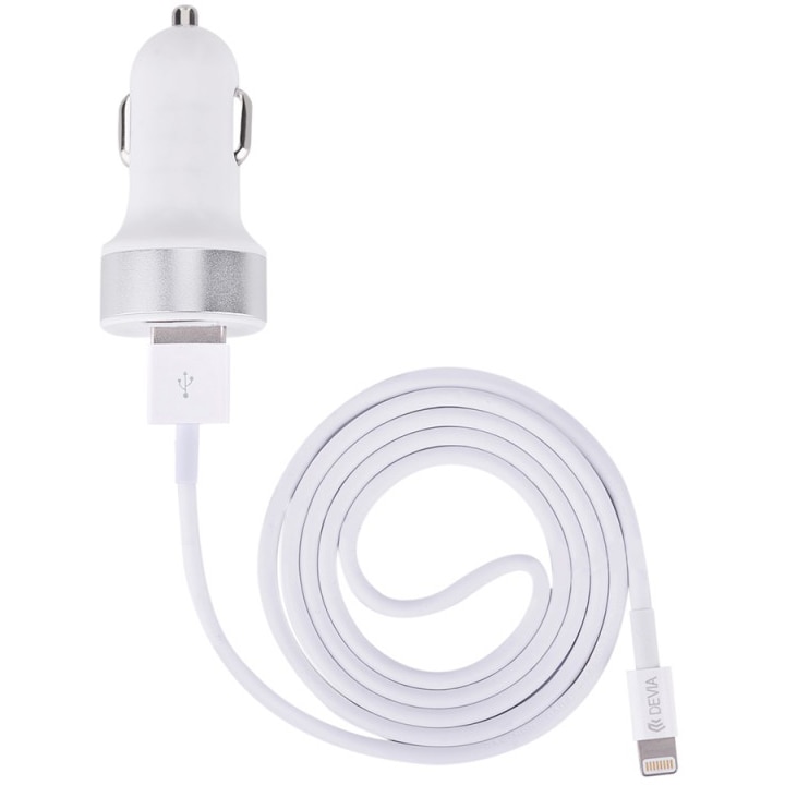 Incarcator Auto Devia 2.4A Smart Series Dual USB Lightning MFI, White