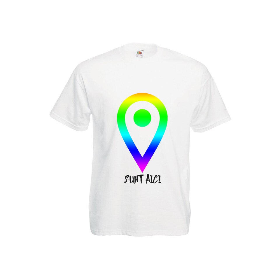 Tricou barbatesc imprimeu Sunt aici alb L